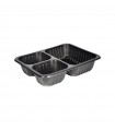 Heat seal container 227x178x50 3-compartments black ribbed PP 1000 units - Guillin Container Maptipack D-9430RC
